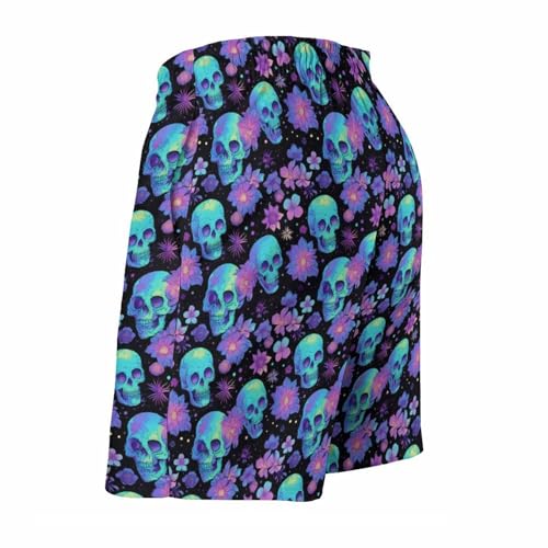 Hawaiian Shorts for Men - Comfy Purple Flower Blue Skull Print Mens Swim Trunks Bathing Suits with Mesh Lining4