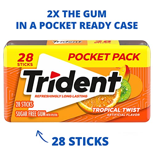 Image of Trident Tropical Twist Sugar-Free Chewing Gum, 6 Pocket Packs of 28 Pieces (168 Total Pieces) (Pack of 8)