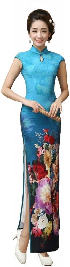 JTC(TM) Women High Slit Long Chinese Dress Cheongsam Blue (2)