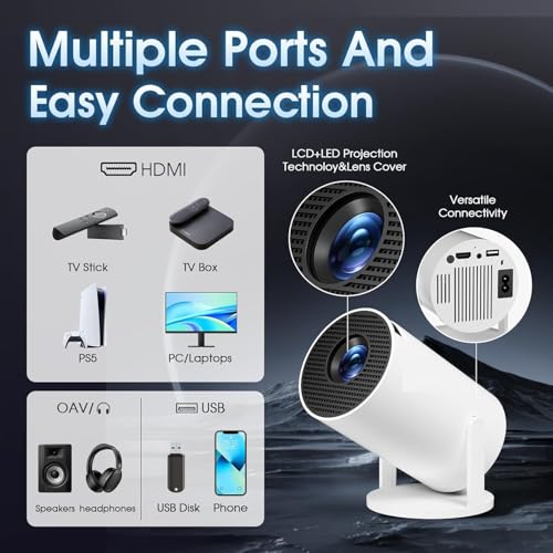 Image of Amitasha Projector 4K Ultra HD 1080P Built-in App YouTube Netflix Portable FHD Support with WiFi and Bluetooth 180 Adjustable Screen HDMI /TV Stick /PS5 /Laptop with HDMI Cable