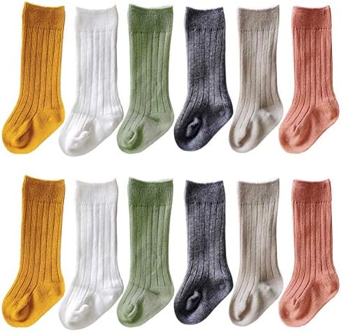 QandSweat Unisex-Baby Knee High Socks Seamless Toddler Boy Girls Cotton Uniform Stockings (6-12 Months, A Lot-6pairs)