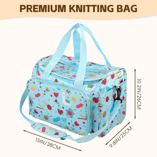 Image of Knitting Bag, Large Capacity Yarn Storage Organizer Tote Bag with Compartments and Pockets for Knitting Needles, Crochet Hooks, Knitting Project and Accessories, Bag Only, Alpaca