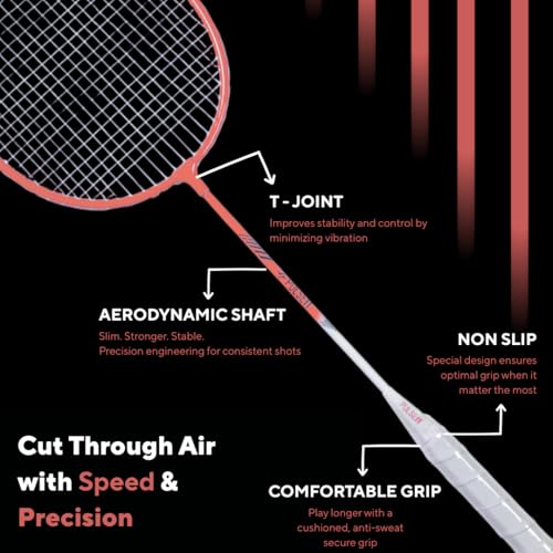 Image of PulseITSmash Badminton Racket- for Men & Women. Lightweight Aluminum Frame with High Tension Strings. Indoor /Outdoor Badminton Racquet for Training, Power Play & Control. (Pink)