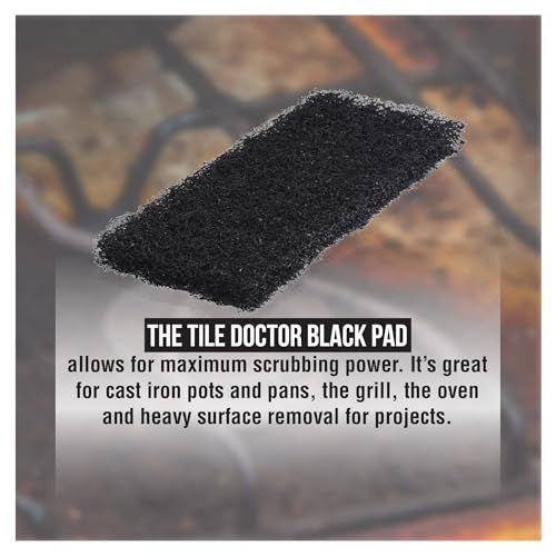 Image of Scrub Doctor 6-Pack of 10 x 4.5 x 1 in. Large Black Scrub Pads and Scrub Pad Holder Scrub-HLD-L-BLK-6, Maximum Abrasion Scrubbing Pads for Cast Iron Pots, BBQ Grills, Oven Cleaning, and Paint Removal