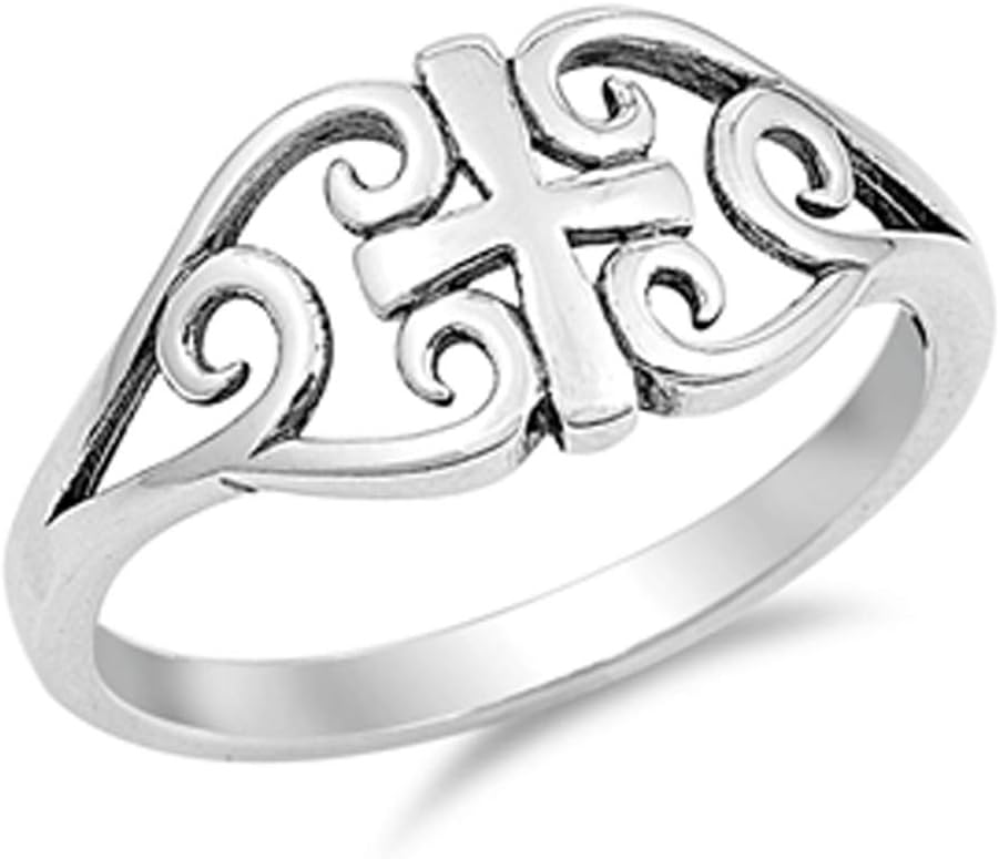 CHOOSE YOUR COLOR Sterling Silver Cross Filigree Ring