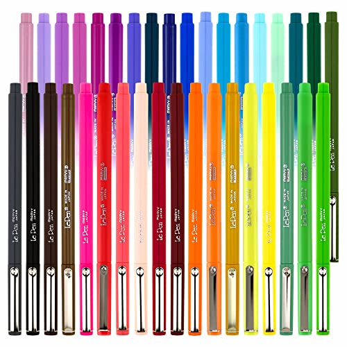 Uchida Le Pens Multicolor Set - 36 Colors Complete Set - Le Pen Pens for Journaling - Smudge Proof Fine Pens for Writing Drawing - 0.3 Fine Line Lepen Pen Set