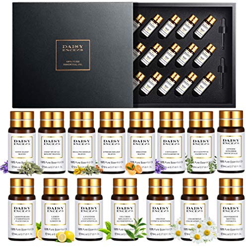 DAISY ENCENS Essential Oil Gift Set, Pure Essential Oils with Premium Dropper for Diffuser - Natural Aromatherapy Essential Oil Blends for Good Sleep, Stress Relief, Breath, Health Shield, Deep Muscle