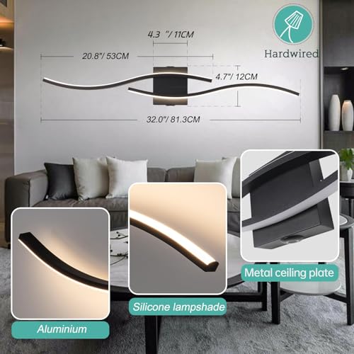 Image of Modern Led Wall Sconces, 32inch Bathroom Mirror Vanity Light 28W, 4000K Wall Fixtures Staircase Lights, Indoor Wall Decor Bedside Wall Lamp for Bedroom Living Room Hallway Hotel