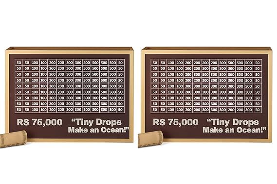 Image of Dr.MASHUR Wooden Money Saving Challenge Box with Printed Amount Board for Cash and Coin Collection, Reusable Saving Box for Kids and Adults (75k Money box-2pc, 2, Count)