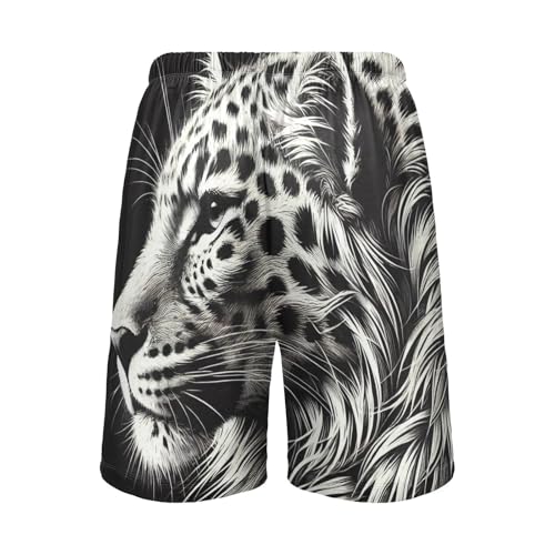Snow Leopard Black Mens Pajama Shorts PJ Sleep Shorts Lounge Shorts Sleepwear with Pockets Men, S3