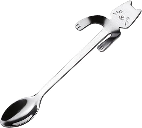 Miniatura 5 de Cuchara de café de acero inoxidable Cuchara de gato lindo Cuchara de postre Cuchara de helado Mini cucharas Vajilla Herramienta de cocina Soporte