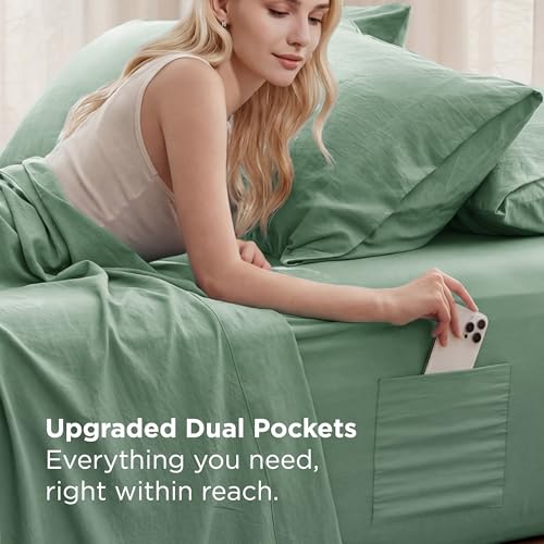Image of Bedsure Deep Pocket King Sheet Set, 6 Piece, Prewashed Ultra-Soft, 18-inch | Extra Deep Pocket, Breathable, Secure Fit, Hotel Luxury Bedding, Dual Side Pockets, Fade Resistant, For Air Mattress