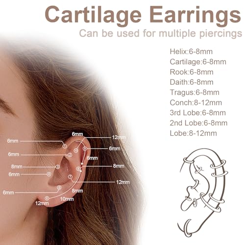 Hoop Earrings for Women Dainty Gold Earrings, 14K Plated Hypoallergenic Stud Earrings Set Cartilage Earrings for Multiple Piercing for Women4