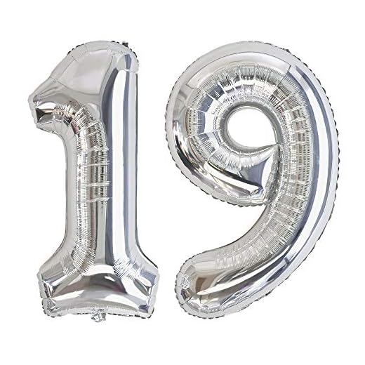 Ponmoo Globo número 19/91 plateado, 0 1 2 3 4 5 6 7 8 9 10 20 30 40 50 60 70 80 90 100. Globo de cumpleaños con números de globo 91 19 de color plateado