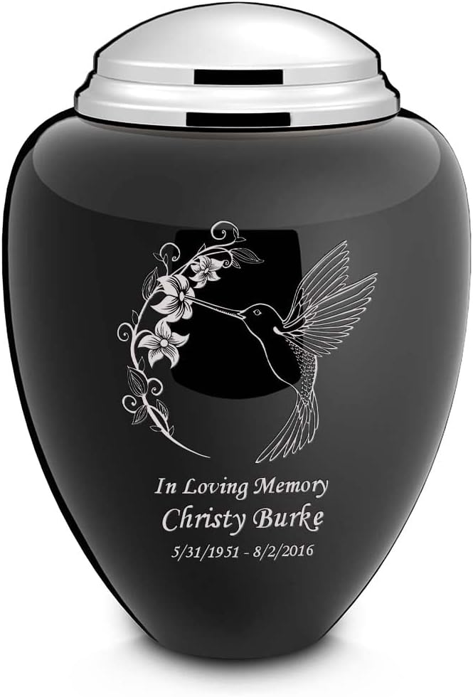 Geturns Tribute Adult Personalized Hummingbird Cremation Urns for Human Ashes I Large Black & Shiny Pewter Funeral Urn for Men and Women I 220 lbs