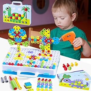 Paochocky Puzzel mozaïek, steekspeelgoed, bouwstenen, pegboard, 3D puzzel met boormachine, pedagogisch bouwspeelgoed…