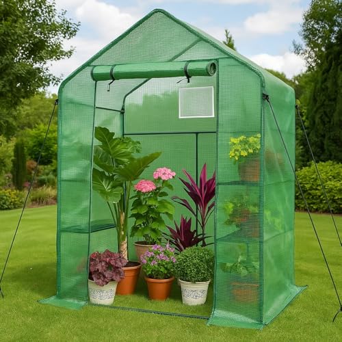 Raxter Walk-In Greenhouse 143x73x195cm Steel Frame PE Mesh Cover Roll-Up Door Green