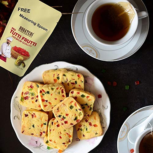 Image of BOGATCHI Red Tutti Frutti for Decorations, Sprinkles for Cakes and Ice-Creams, Red Tutti Frutti, Delicious and Tasty, 200g with Free Measuring Spoon