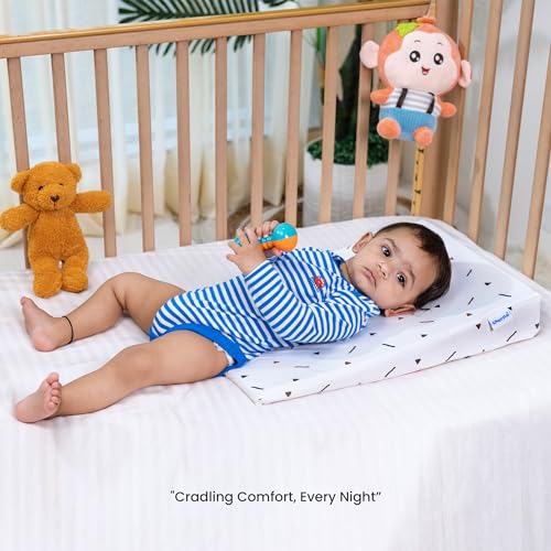 Image of Cherilo Standard Elevated Wedge Pillow for Baby Crib & Mattress, Elevate Baby to Prevent Acid Reflux, Colic, Gerd, Heat Burn, 14 inch X 19 inch X 3.5 inch - with Removable Cover - Triangle Design - White