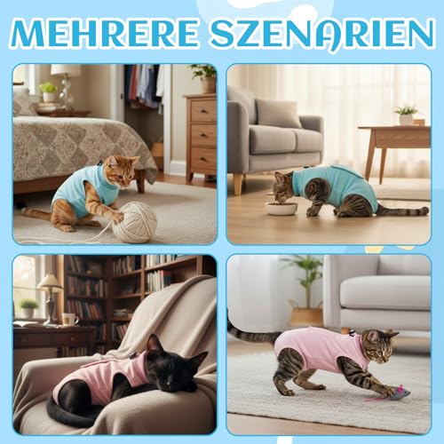2 Stück Postoperative Katzenbekleidung, Katzenbody Nach Op, Katzen Body Für Katzen Operation, Bequeme Kleidung In Blau Und Rosa