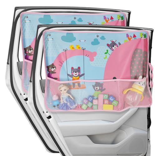 Image of DIZA100 Car Sun Shade for Window Baby, 2 Pack Full Shade Window Shades with Storage Net Pocket, 7 Suction Cups, Cute Elephant for Sun/Heat/UV Rays Protection, Kids