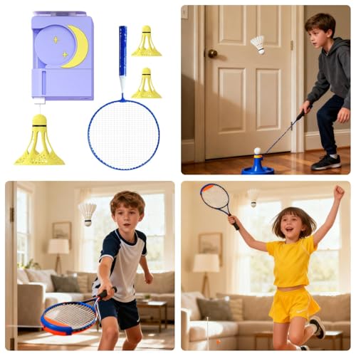 Máquina de entrenamiento de bádminton portátil con lazo elástico ajustable para pisos 4