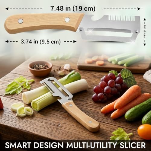 Image of Stainless Steel 3-in-1 Kitchen Peeler Set with Wooden Handle 2 Pcs