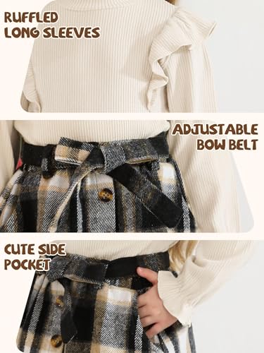 Toddler Girl Outfits Fall Winter Clothes Cotton Long Sleeve Tops & Plaid Button Mini Skirts Set3