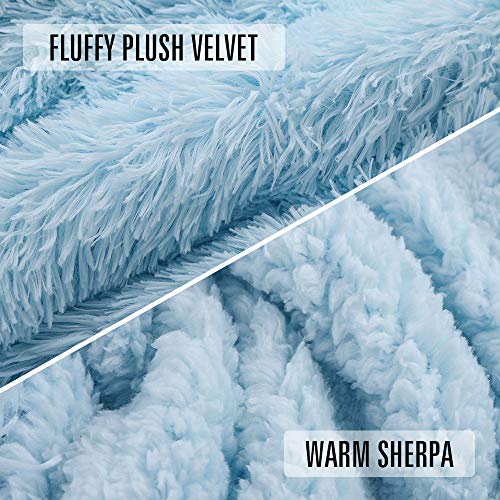 Homore Soft Fluffy Blanket Fuzzy Sherpa Plush Cozy Faux Fur Throw Blankets For Bed Couch Sofa Chair Decorative, 50''X60'' Ice Blue #TOP1