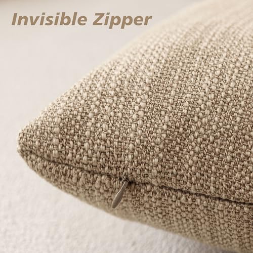 Image of Foindtower Set of 2 Decorative Textured Burlap Linen Throw Pillow Covers Farmhouse Boho Cushion Cover Solid Accent Pillowcase for Couch Sofa Bed Living Room Home Decor,18x18 Inch,Camel