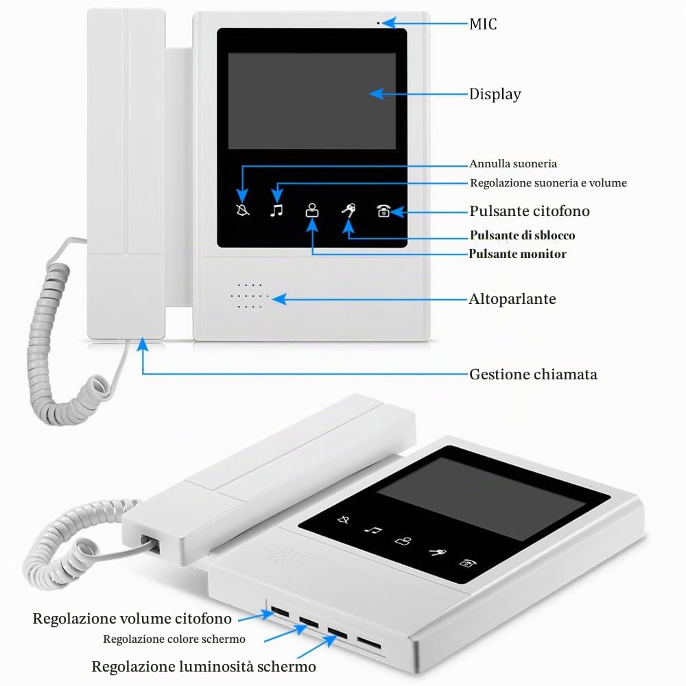 Kit videocitofonico 4.3 "a colori Videocitofono con telecamera di accesso RFID + 3 monitor da interno per 3 appartamenti/casa