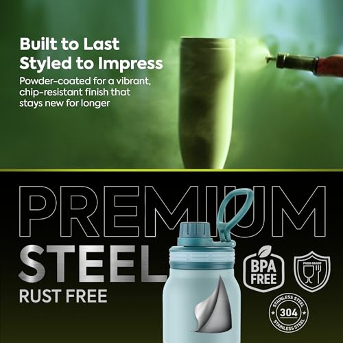 Image of Go24 pexpo Water Bottle 1 LTR ISI Certified Stainless Steel Bottle with Sipper Cap | 3 Layer Insulation | 2-Year Warranty |for Home, Office, Gym, Travelling | BPA Free | Austin 940ml | Green
