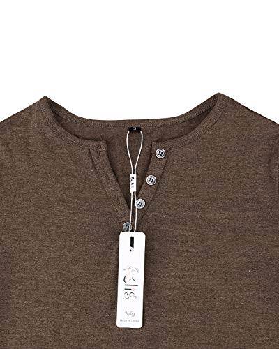 KILIG Women's Long Sleeve V-Neck Button Loose Casual Tunic Tops Blouse Henley T Shirts(D2-Brown,L)