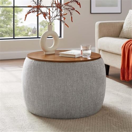 Modway EEI-6688-HEW Perla 26 Inch Round Storage Ottoman With Tray Lid In Heathered Weave Wheat -Heathered Fabric Ottoman - Versatile Footrest - Woven Coffee Table thumb #7