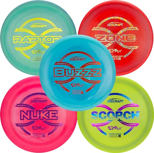 Discraft ESP FLX Winter Overstable Five Pack - Cold Weather Starter Set | Perfect for Men, Women, & Kids | Including Zone, Buzzz, Scorch, Nuke, Raptor