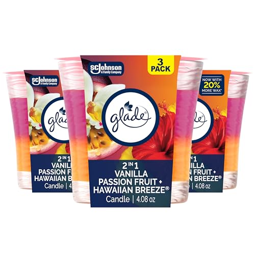 Glade 1-Wick 2in1 Scented Candle Jar, Hawaiian Breeze & Vanilla Passion Fruit, Air Freshener Infused...