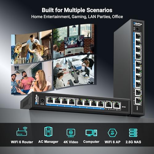Image of 10 Ports 10Gb Unmanaged Ethernet Switch with 8*2.5G Base-T Ports, 2*10G RJ45 Ports. 80Gbps Switching Capacity, GiGaPlus 10Gbps Network Switch for 2.5G /10Gbps NAS /PC, WiFi6 Router, Wireless AP