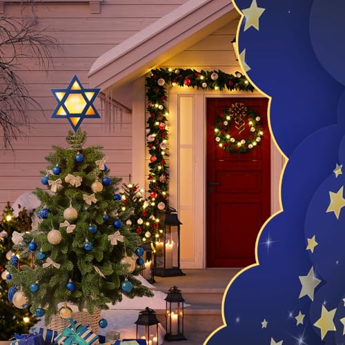 Decoración de Navidad para árbol con estrella de David grande enchufable exterior e interior 7