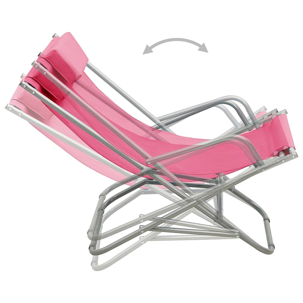 Strandliege Terassenmöbel Stuhl Outdoor Campingliege Schaukelstühle 2 STK. Stahl Rosa für Patio Strand Terrasse Pool