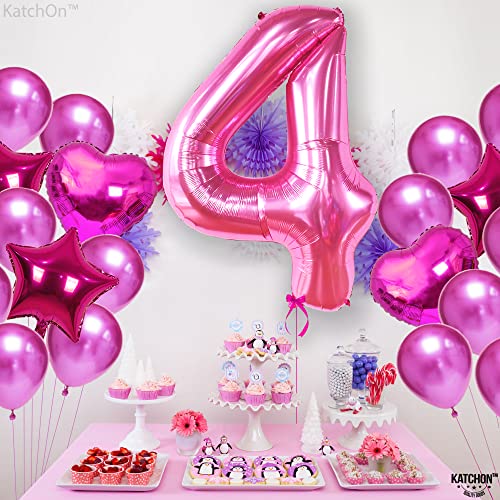 Image of KatchOn Hot Pink 4 Balloon Number - 40 Inch | 4th Birthday Balloons | 4th Happy Birthday Decorations | Number 4 Balloon For Pink Party Decor | Barbie Birthday Party Decorations, Pink 4 Balloons