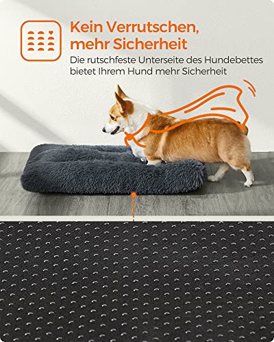 Feandrea Hundebett, Hundekissen, Flauschige Hundematte, Langer Plüsch, 95 x 60 cm, weiche Polsterung, maschinenwaschbar, multifunktional, dunkelgrau PGW202G02