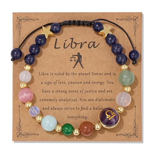 Vinswet Libra Zodiac Bracelets for Women Men,12 Constellations Healing Crystal Protection Stone Beads Bracelet Birthday Zodiac Gifts Horoscope Spiritual Jewelry Bracelet Gifts
