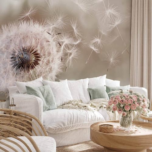 decomonkey Fototapete Pusteblume Natur 350x256 cm Tapete Fototapeten Vlies Tapeten Vliestapete Wandtapete moderne Wand Wandbild Schlafzimmer Wohnzimmer Blumen Löwenzahn Beige Pflanzen Abstrakt