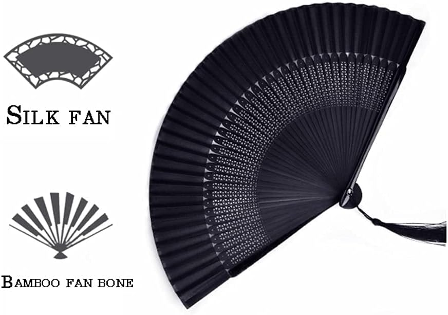 Folding Fan Antique Paper Folding Fan, Chinese Style Black Bamboo Folding Fan, Portable Summer Folding Fan for Home Decoration (Size: B)