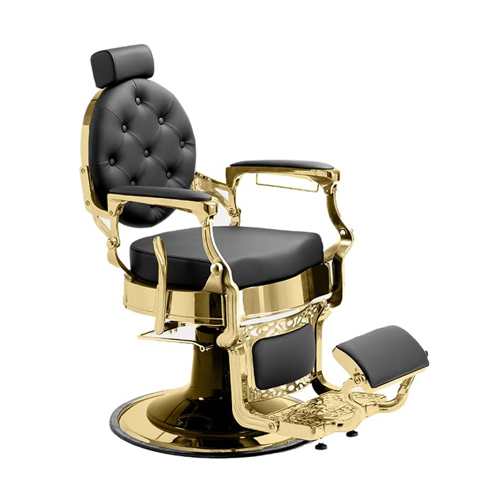 Portasciugamani incorporato. LBH Poltrona classica da barbiere idraulico stile retrò vintage con poggiapiedi integrato Mae Gold Nero 2025