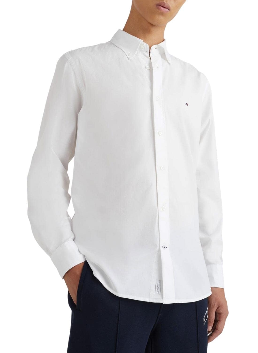 Tommy Hilfiger Men's White ’S Core Flex Long Sleeve Shirt, (White), 3XL