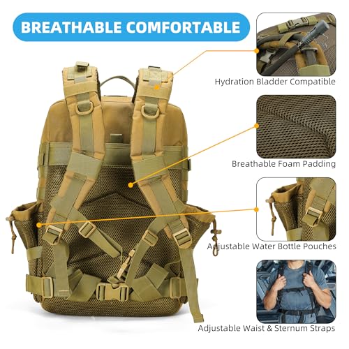Image of gracedon Tactical Backpack - Military Molle Bag 3 Days Pack for men and Women Large Assault Rucksack 45L (Khaki)