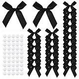 Ouligay 50 Stück Mini Satinband Schleifen Schwarz 7.5x6cm Selbstklebend Mini Satinschleifen Ribbon Geschenkschleife Satinband Schleifen Schwarz Geschenkschleifen für Valentinstag Weihnachten Halloween