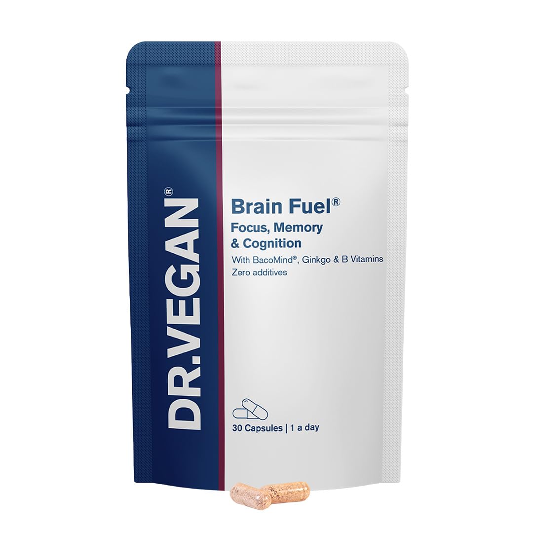 Brain Fuel | Focus, Memory and Cognition | Includes Bacopa Monnieri 300mg, Ginkgo Biloba 150mg | 30 Vegan Capsules | One-A-Day | DR.Vegan