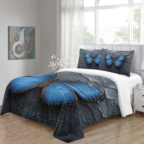 Set housse de couette 3 pièces microfibre super douce motif papillon 3D